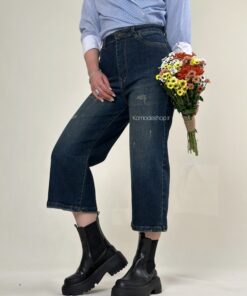 شلوار واید لگ کجراه ترک سرمه ای کثیف