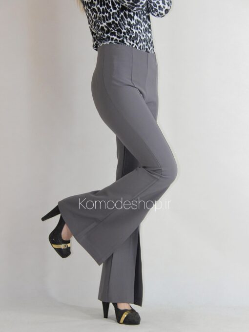 شلوار پارچه ای بوت کات ترک طوسی چاکدار - Image 2