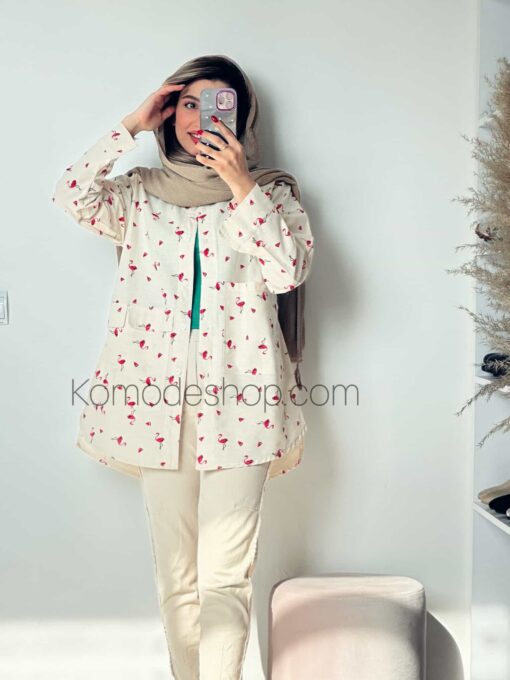 شومیز مانتویی نچرال کاکتوس و فلامینگو - Image 6