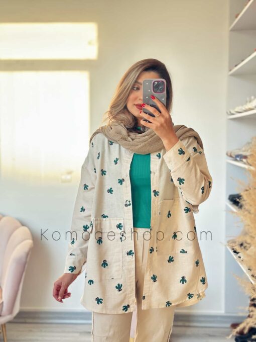شومیز مانتویی نچرال کاکتوس و فلامینگو - Image 4