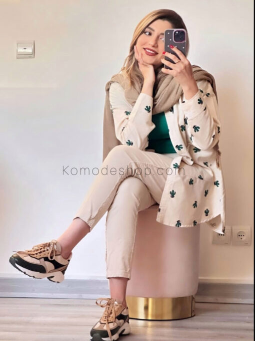 شومیز مانتویی نچرال کاکتوس و فلامینگو - Image 3