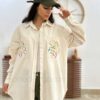 شومیز مانتویی نچرال جیب گلدوزی هندسی