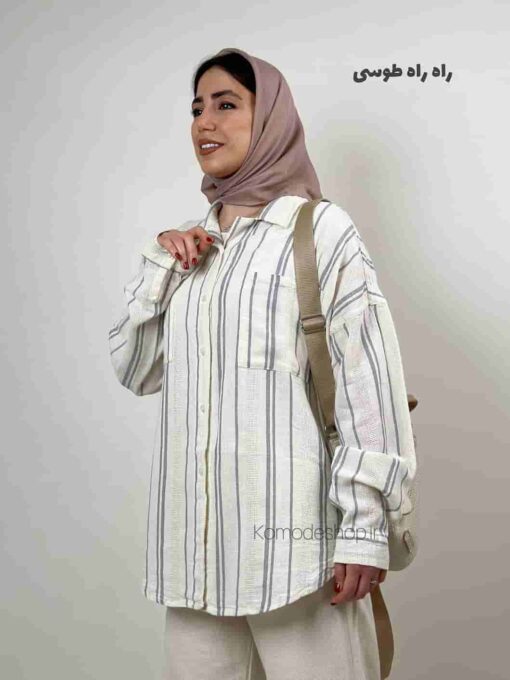 شومیز مانتویی کنفی راه راه - Image 3