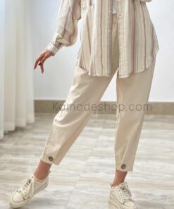 شلوار لینن مام دمپا دکمه