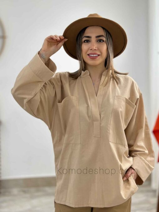 شومیز مانتویی جلو بسته یقه هفت دلسا - Image 3