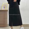 دامن کتان قد نود جلو چاک  مشکی
