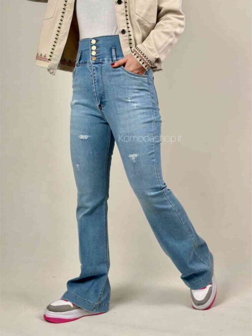 شلوار بوت کات گندار آبی وسط - Image 3