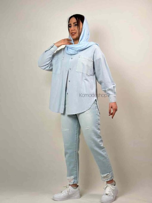 شومیز لینن دو جیب هلیا - Image 10