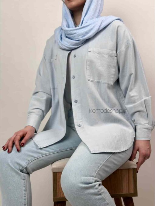شومیز لینن دو جیب هلیا - Image 7