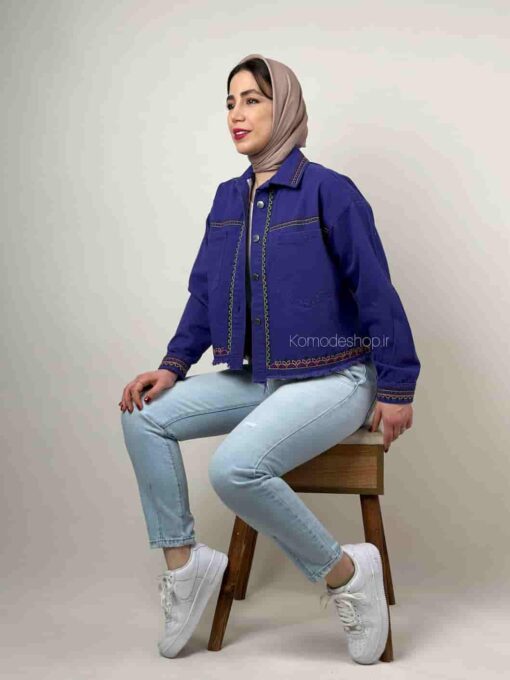 کت کتان گلدوزی وسترن - Image 2