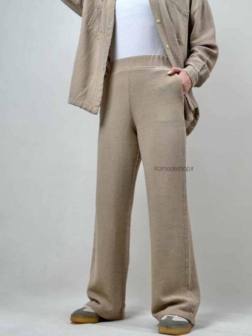 شلوار کنفی نیم بگ (خاکی و کرم ) - Image 5
