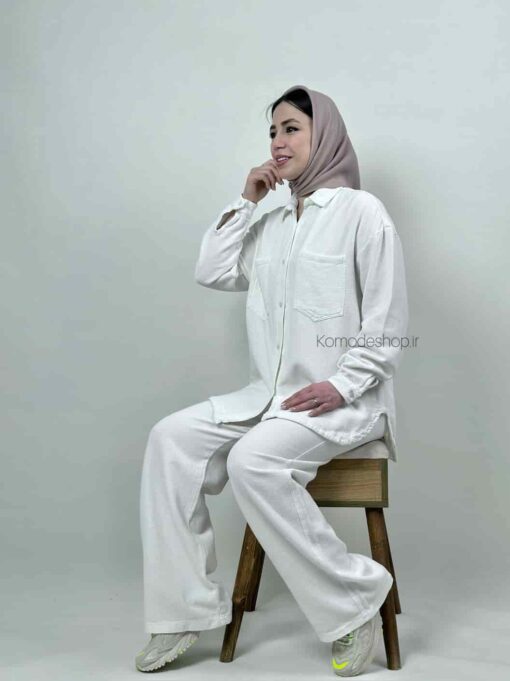 شلوار کنفی نیم بگ (سفید وهلویی) - Image 3