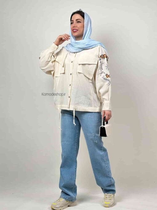 شومیز نچرال گلدوزی پایین گتدار ماهور - Image 4