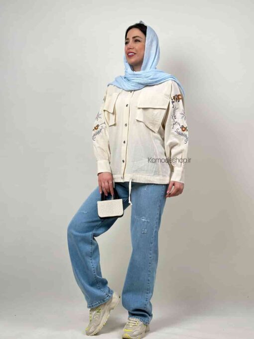 شومیز نچرال گلدوزی پایین گتدار ماهور - Image 3