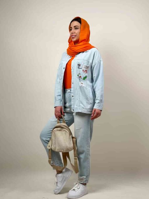 کت جین کاغذی جیب گلدوزی فرانسه - Image 5