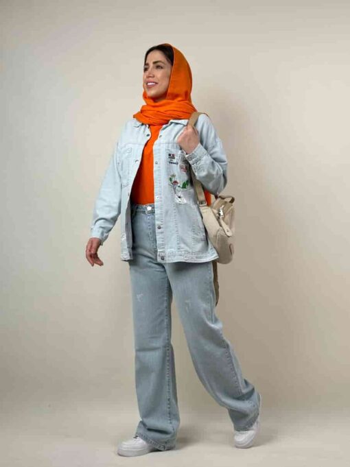 کت جین کاغذی جیب گلدوزی فرانسه - Image 2
