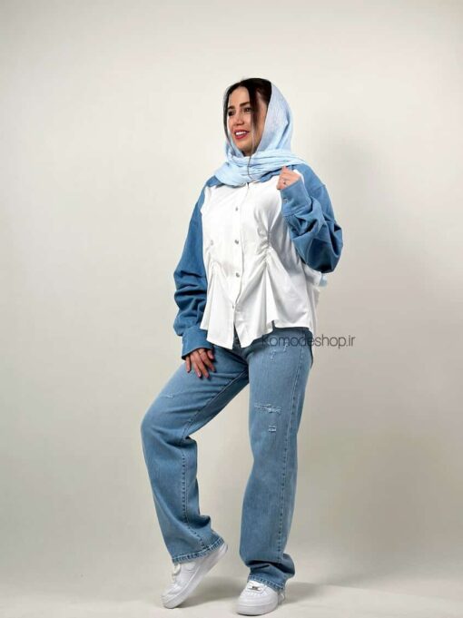 شومیز ترکیبی وارداتی H جین پوپلین - Image 5