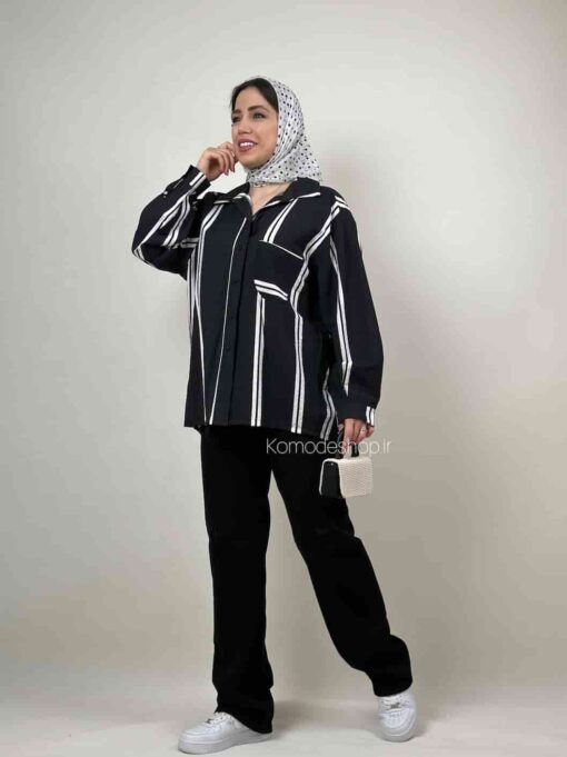 شومیز مانتویی راه راه سمیر - Image 15