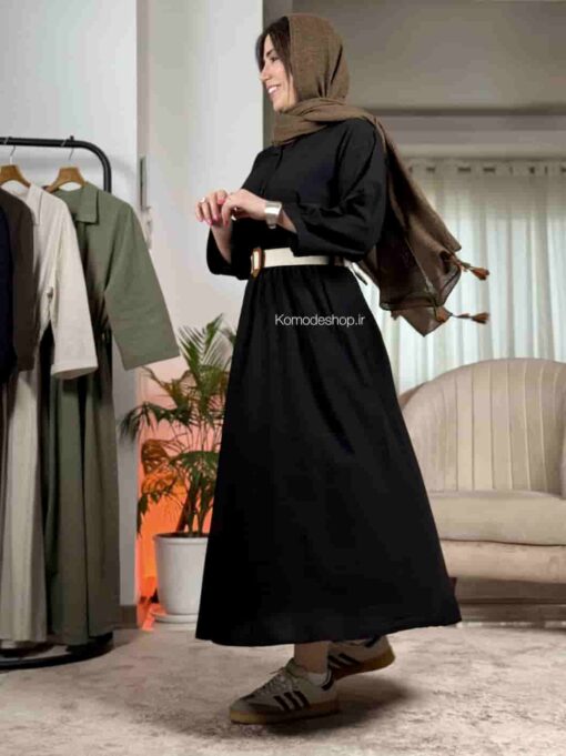 پیراهن آستین پاکتی+کمربند کنفی بونه - Image 18