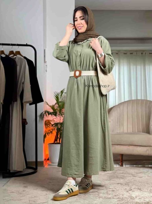 پیراهن آستین پاکتی+کمربند کنفی بونه - Image 19