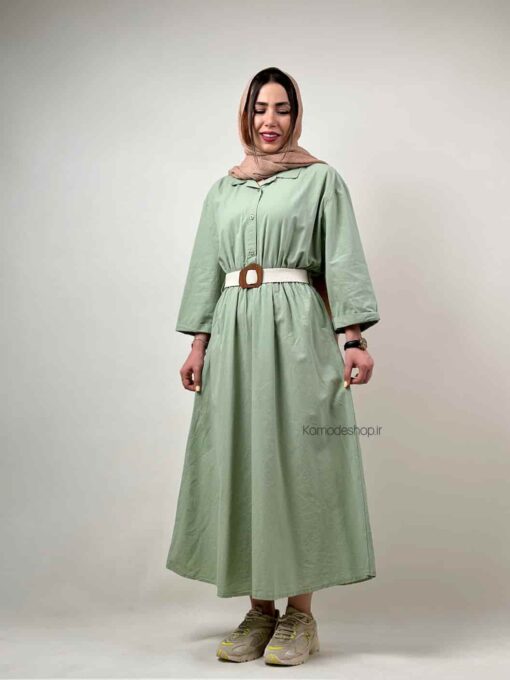 پیراهن آستین پاکتی+کمربند کنفی بونه - Image 11