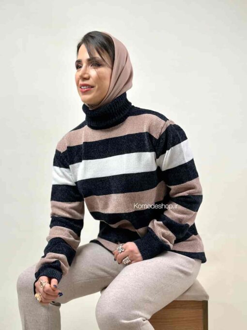 بلوز یقه اسکی راه راه بافت مخمل ترک