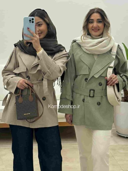 ترنچ کت میله ای دو یقه
