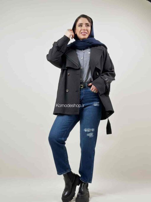 ترنچ کت میله ای دو یقه - Image 12