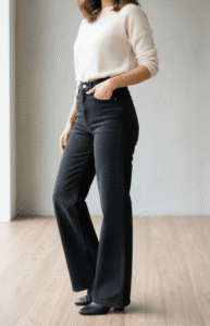 شلوار واید استایل کمر ساده زغالی  ( جین کجراه ترک )