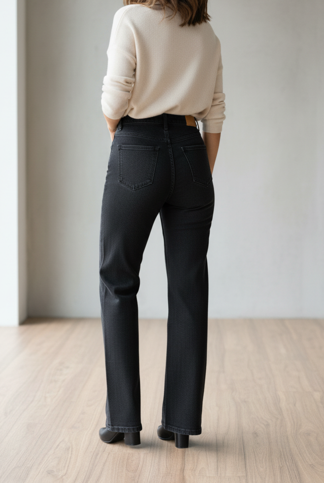 شلوار واید استایل کمر ساده زغالی ( جین کجراه ترک ) - Image 3