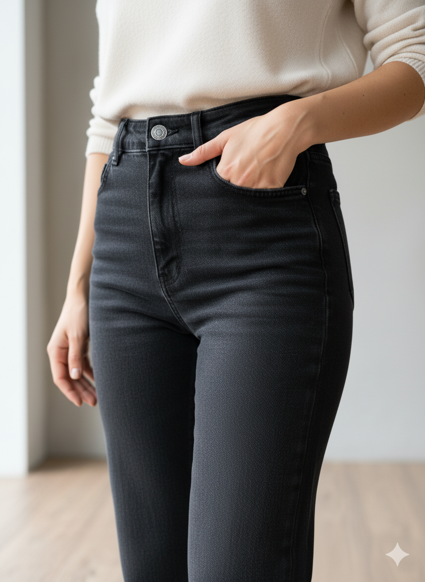 شلوار واید استایل کمر ساده زغالی ( جین کجراه ترک ) - Image 5