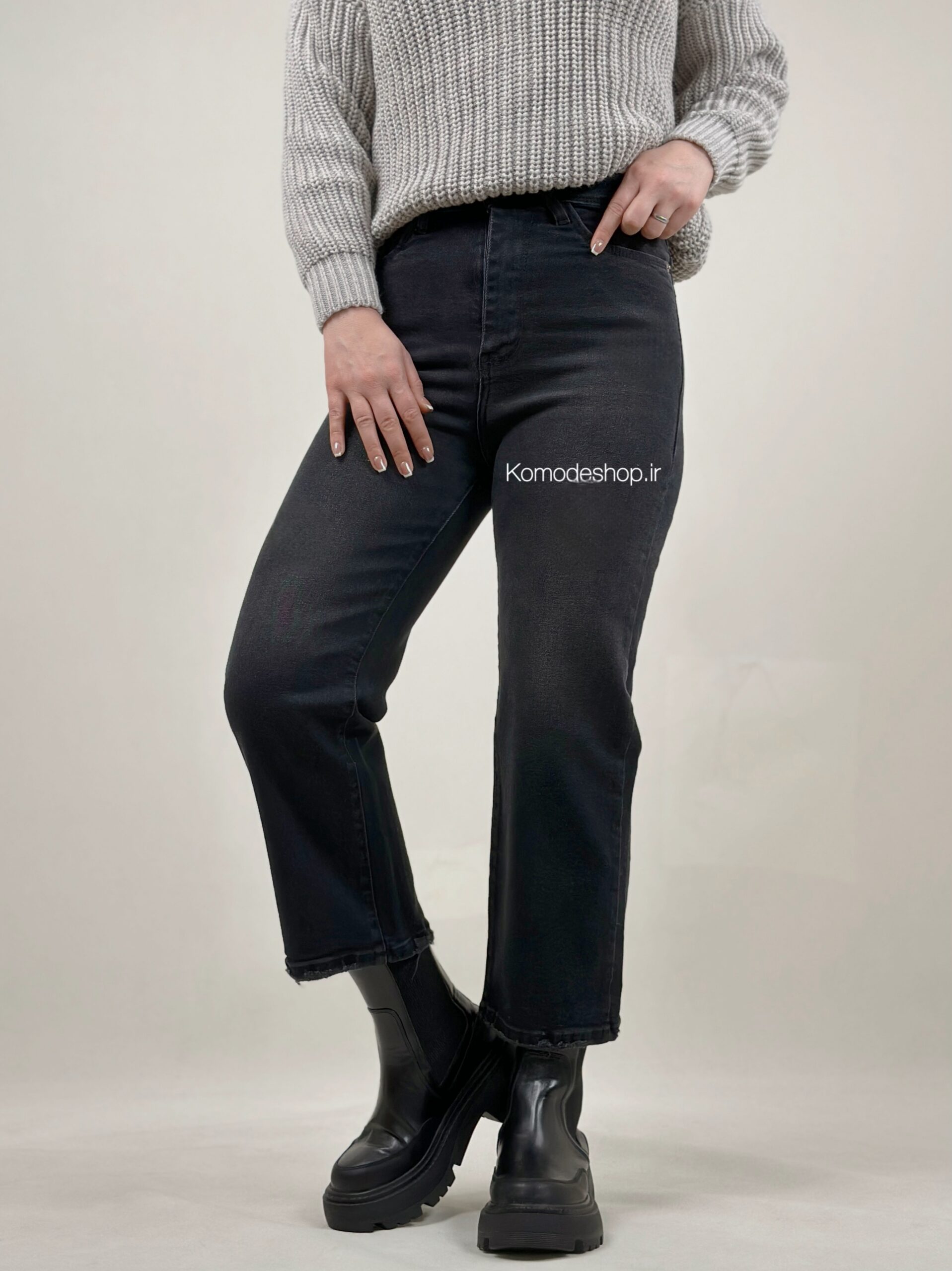 شلوار واید لگ قد 90 کجراه ترک زغالی