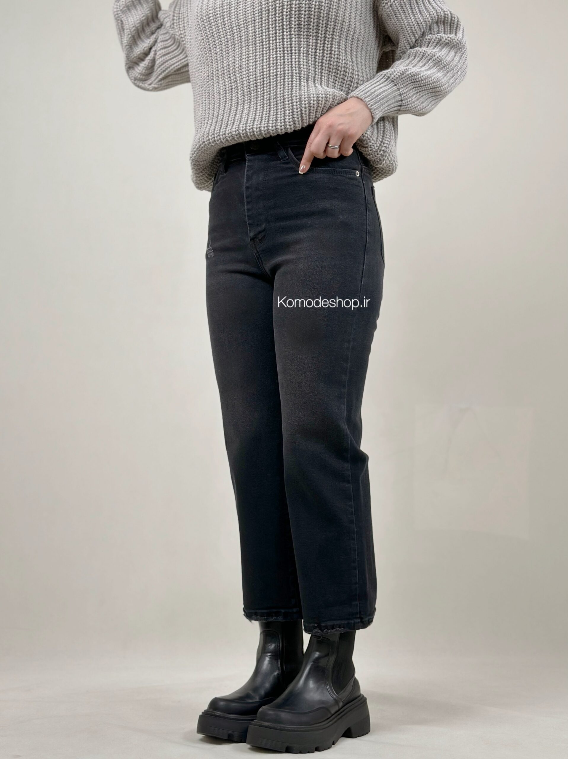 شلوار واید لگ قد 90 کجراه ترک زغالی - Image 2