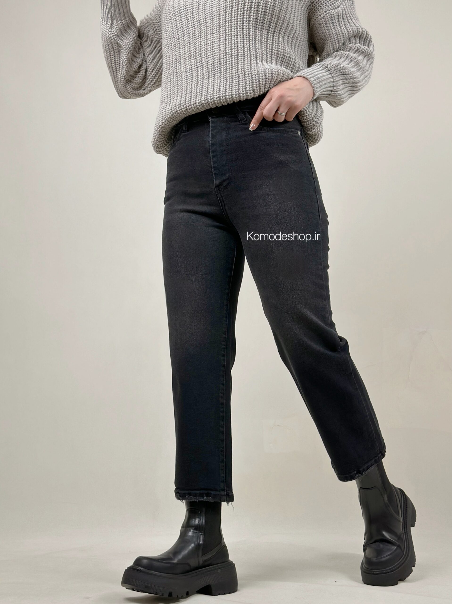 شلوار واید لگ قد 90 کجراه ترک زغالی - Image 3