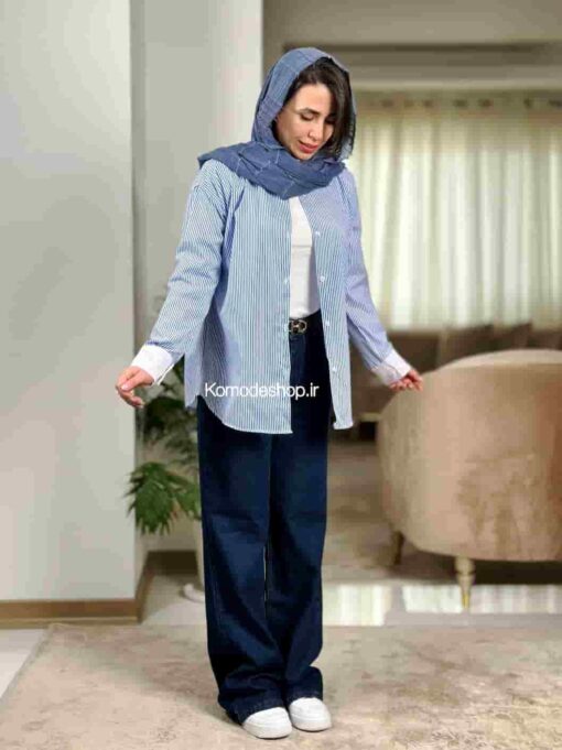 شومیز راه راه یقه سفید امی - Image 10