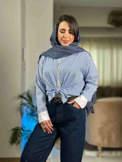 شومیز راه راه یقه سفید امی - Image 5