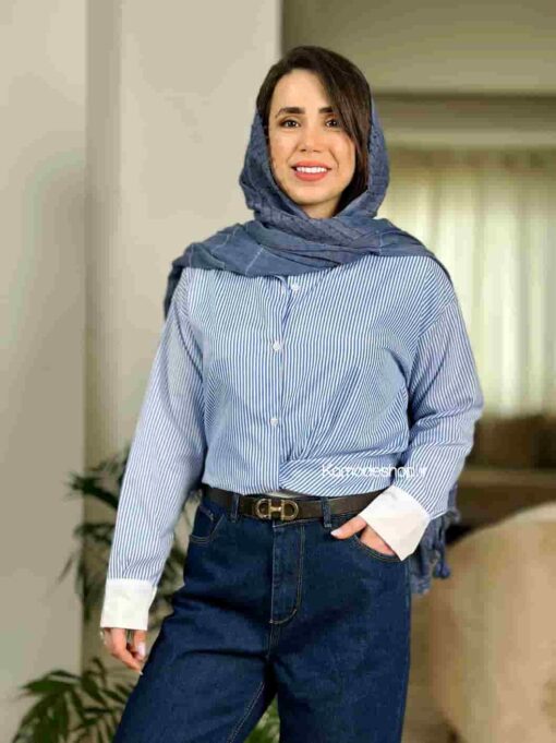 شومیز راه راه یقه سفید امی - Image 7