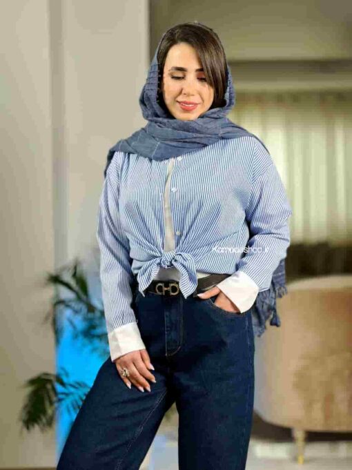 شومیز راه راه یقه سفید امی - Image 2