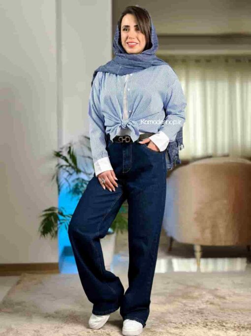 شومیز راه راه یقه سفید امی - Image 8