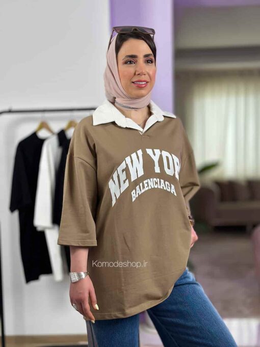 تیشرت باکسی ماکان یقه دار (پلوشرت) - Image 12
