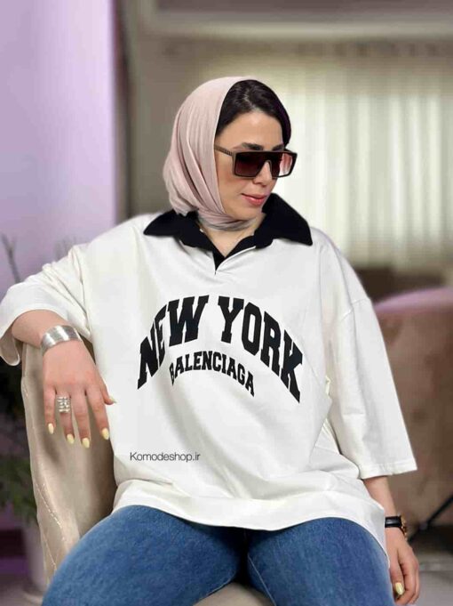 تیشرت باکسی ماکان یقه دار (پلوشرت) - Image 15