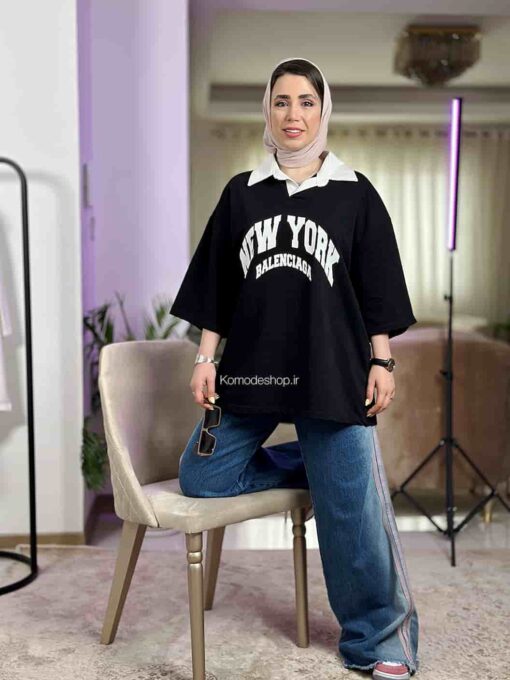 تیشرت باکسی ماکان یقه دار (پلوشرت) - Image 8