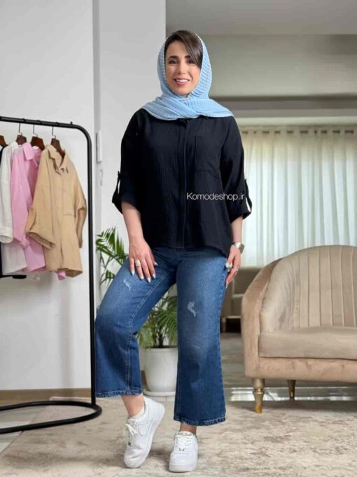 شومیز دبل فیس پشت دکمه آیلا - Image 5