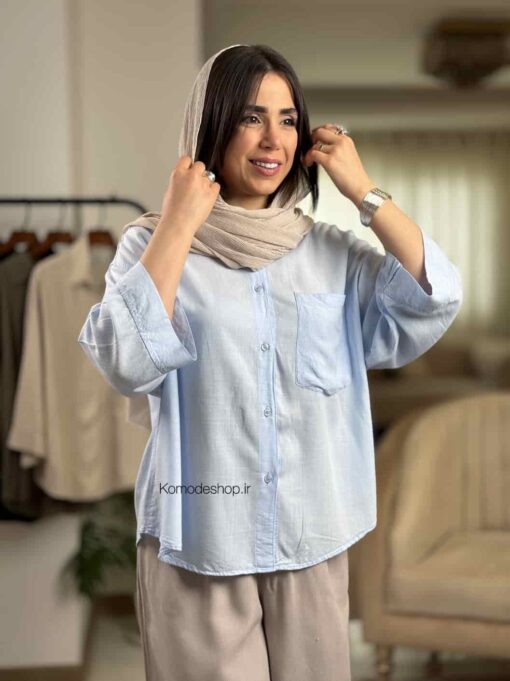 شومیز اسلپ ترک ماوی - Image 12
