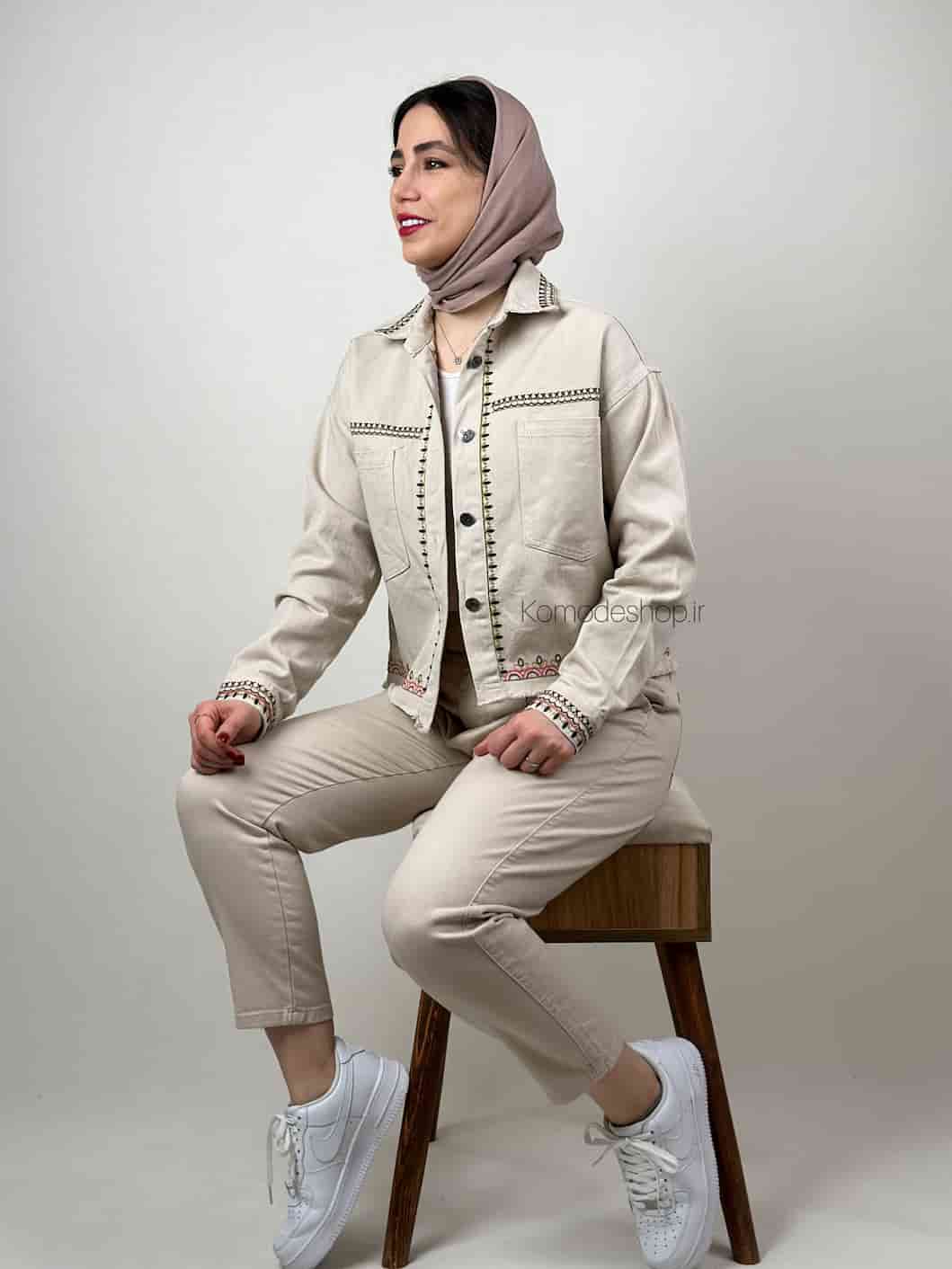 کت کتان گلدوزی وسترن 