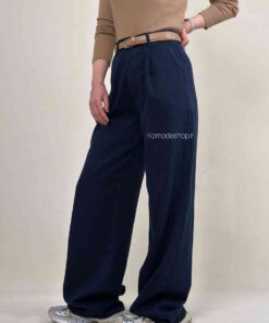 شلوار کتان سیلک کجراه ترک سرمه ای