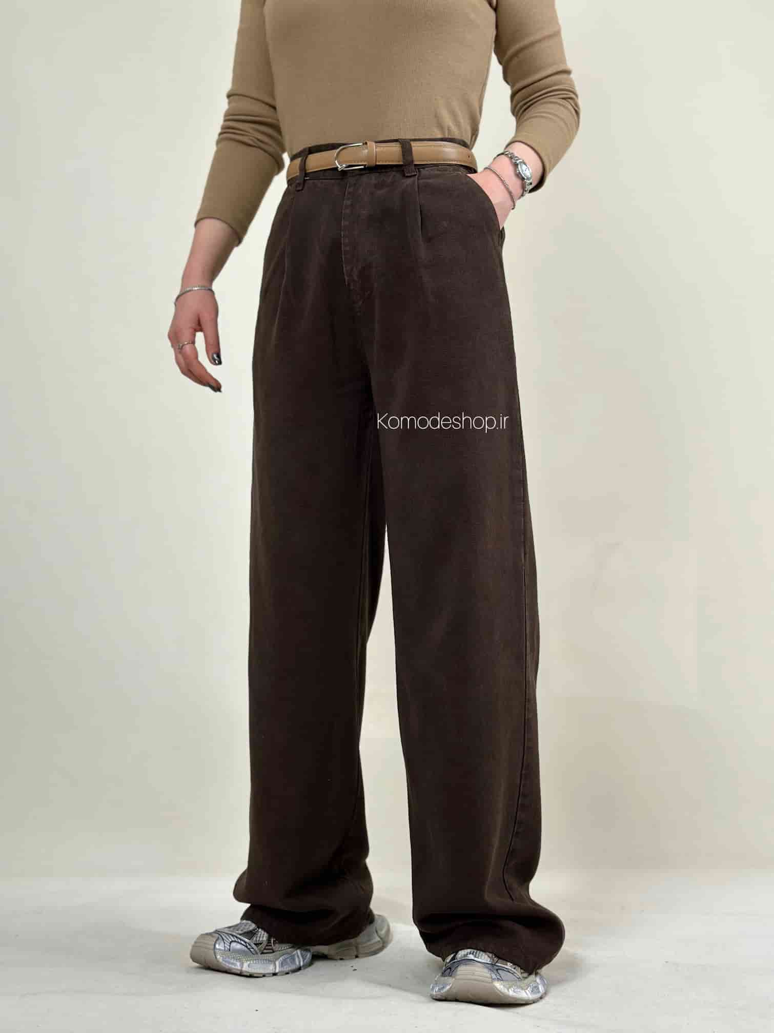 شلوار کتان سیلک کجراه ترک قهوه ای