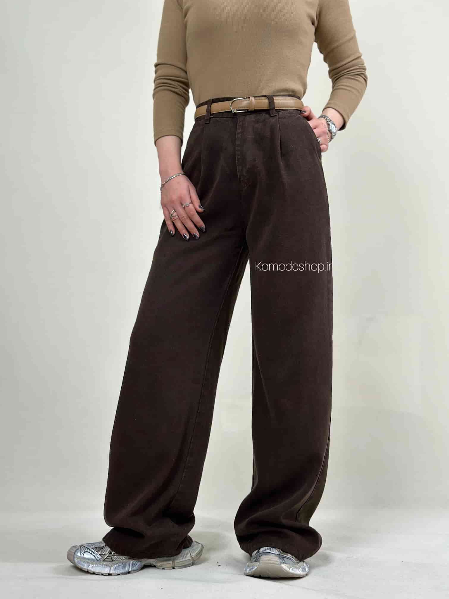 شلوار کتان سیلک کجراه ترک قهوه ای - Image 3