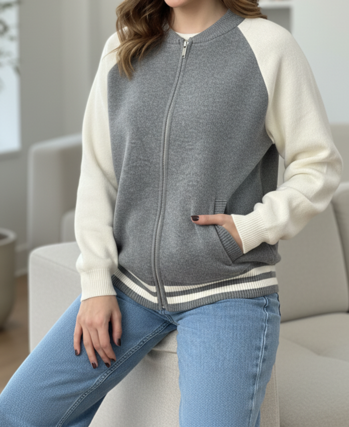 بامبر بافت دورنگ یقه گرد