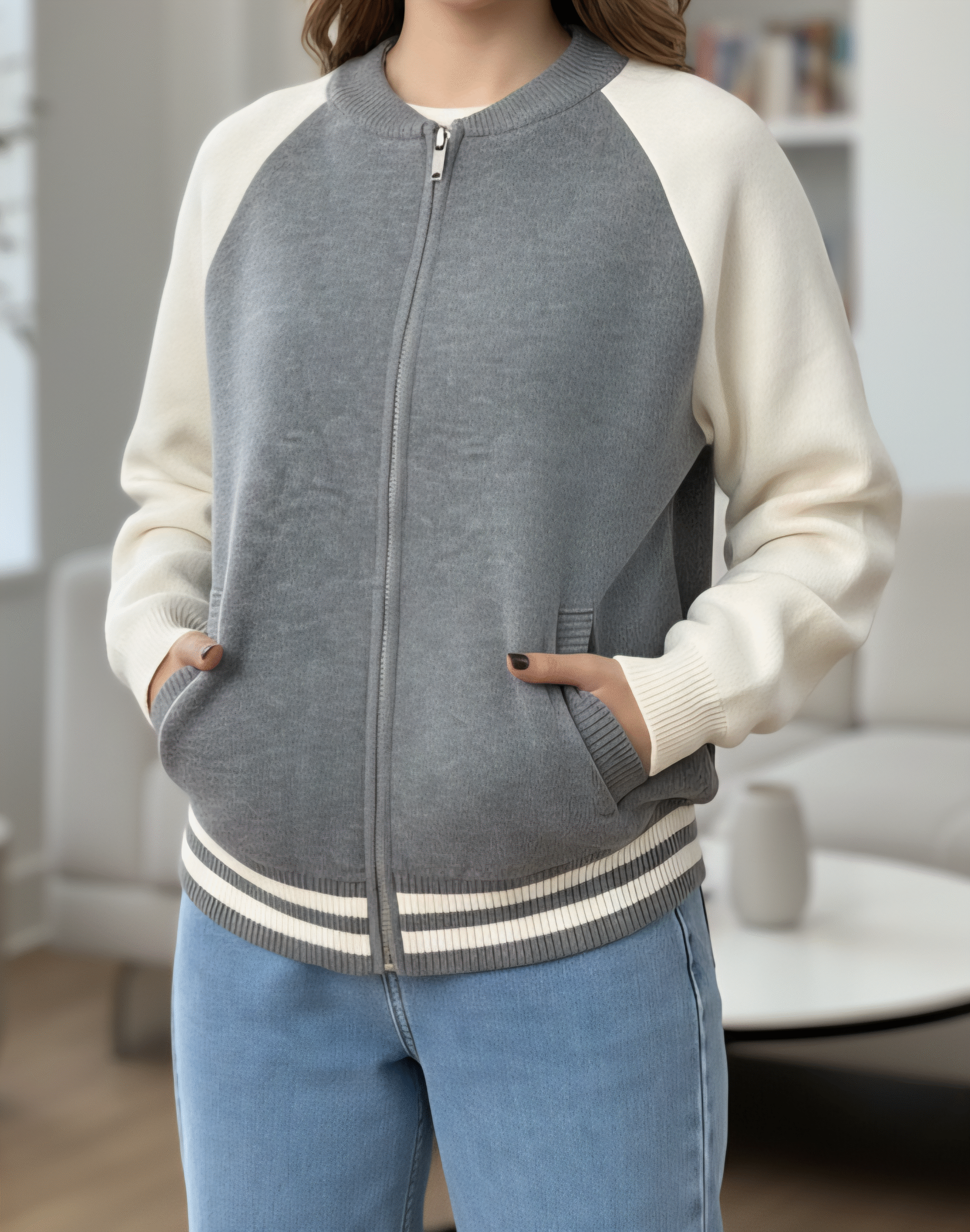 بامبر بافت دورنگ یقه گرد - Image 5